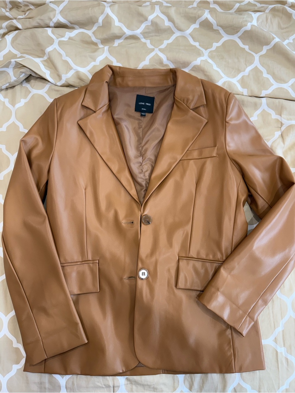 Love Tree Women’s Caramel Faux Leather Blazer Jacket
